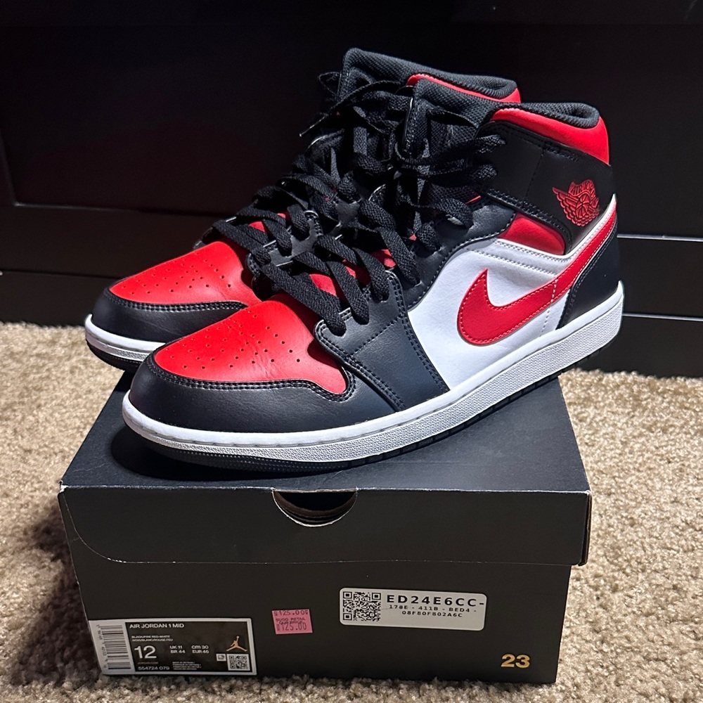 Nike Air Jordan 1 Mid Black Red White Sneakers